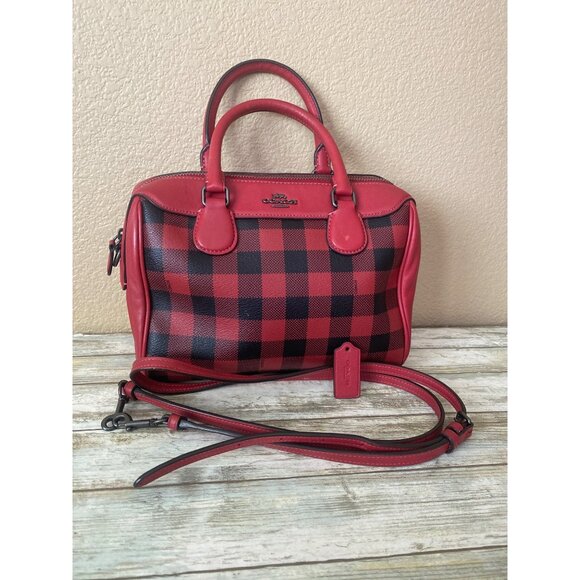 Coach Mini Bennett Satchel F38948 – Red Black Buffalo Plaid – Crossbody Bag - Picture 1 of 16